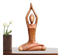Statue De Yoga - Sculpture De Méditation En Bois, Figurine De Femme De Yoga, Pièce De Décoration Fabriquée À La Main, Ornement De Table De Jardin | Salon Étude Galerie Accueil Intérieur Affichage Rela