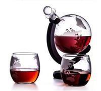 Statue Décorations en Verre Sphériques - Carafe À Whisky Globe, Ensemble Carafe À Whisky avec 1 Carafe Et 2 Verres avec Cadre en Bois, Cadeau Vodka