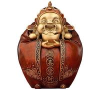 Statue décorative Dieu de la Richesse en Laiton Bouddha Rieur Tenant Un Lingot Statue Cadeau du Nouvel an Chinois Attirer la Richesse Ornement Feng Shui Décoration de Bureau à Domicile Scul