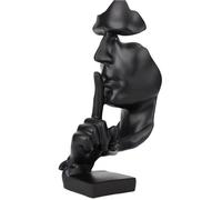 Statue décorative ""Silence est d'or"". Sculpture abstraite en résine noire pour bureau, étagère ou table. Ornement élégant. - - Noir
