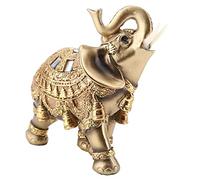 Statue D'éléphant en Polyrésine Dorée, Figurine De Richesse, Lucky Feng Shui Golden Elephant Sculpture Richesse Figurine Cadeau Décoration de la Maison(M)