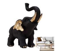 Statue d'éléphant - figurine décorative noire et or, sculpture en résine à grains de bois | Décor d'éléphant moderne pour chambre à coucher, accent d'inspiration zen pour le bureau, totem animal artis