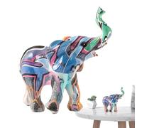 Statue d'éléphant - Figurine d'éléphant en résine de Richesse 13 x 5 x 13 cm, Statue décorative colorée pour café, Pendaison de crémaillère, Bureau, hôtel