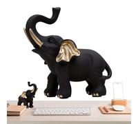 Statue d'éléphant noir et doré - Statuette d'éléphant en résine | Décoration de maison de style chinois | Décoration de statue d'animal, accent d'étagère de salon d'écrivain