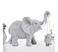Statue d'éléphant pour décoration de la maison, statuette d'éléphant | Figurine en résine d'éléphant bébé assis sur la balançoire maman | Éléphant de bonne chance, collection de sculptures d'animaux