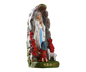 Statue d'extérieur « Blessed Mother » - Figurine Vierge Marie - Notre-Dame lourde - Sculpture élégante pour chemins de jardin - Artisanat détaillé en résine avec sainte Bernadette et agneau pour les