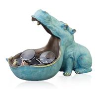 Statue d'hippopotame - Plateau à clés - Bol d'hippopotame - Boîte de rangement - Grande bouche - Statue d'hippopotame - Décoration de table pour salon, bureau, décoration, cadeaux (bleu clair)