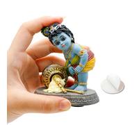 Statue d'idole du dieu hindou Krishna - 9,4 cm de hauteur - Petit voleur de beurre Makhan pour décoration de tableau de bord de voiture, cadeau d'anniversaire, cadeau de Diwali, temple indien, autel