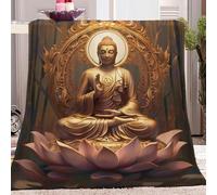 Statue Dorée De Bouddha Couverture Plaid Lotus Plaid Polaire, Couverture et Plaid Canapé Grande Taille en Flanelle Douce et Chaude, Confortable pour Enfants et Adultes, Chambre et Lit 150x200 cm