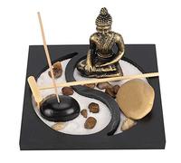 Statue d'ornement de Bouddha Assis de Jardin Zen avec Porte-encens Accessoires de Pierre décorative de Sable pour Bureau à Domicile ou Bureau de Travail(1907)