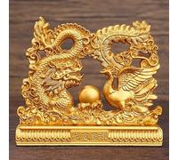 Statue dragon et phénix en laiton Feng Shui Décor Statue Dragon chinois et phénix Intérieur Bonne chance Collection Dragon Phoenix Sculpture chinois Yin Yang Harmonie Figurines Mariage Chance Talisman