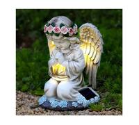 Statue du Jardin des Anges, Figurine d'ange Priant, Sculpture Ange Gardien avec Lampe LED Solaire, Auto-on, Ange Tombe pour Label