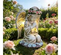 Statue du Jardin des Anges, Statue des Anges avec Couronne Énergétique Solaire Sculpture Ange Gardien avec Lampe LED Solaire Figurine de l'Ange de la Prière pour Cadeau de Pendaison de Crémaillère