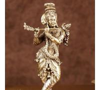 Statue du Seigneur Krishna en laiton 20 cm Krishna Bhagavan Idol pour décoration de temple de la maison et cadeau de mariage hindou