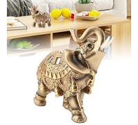 Statue Éléphant Feng Shui avec Trompe Levée pour Richesse et (L) | Décor doré peint à la main, prospérité du bureau, bénédiction de pendaison de crémaillère, accents spirituels de la maison,