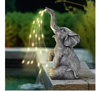 Statue éléphant solaire LED en résine - Décoration de jardin arroseuse 27 cm
