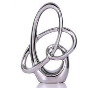 Statue en céramique argentée de 28 cm, sculpture décorative moderne abstraite de table, étagère, bureau, salon, figurine d'art pour centre de table, mariage