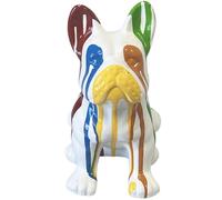 Statue en céramique - Bouledogue Français - Assis - Blanc - Multicolore - Artisanale