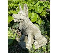 Statue en pierre alsacienne assis | Berger allemand animal ornement jardin extérieur