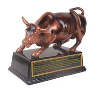 Statue en résine sous Licence Officielle Wall Street Bull Stock Market NYC avec Base (Grande Taille 16,5 cm)