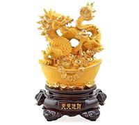 Statue Feng Shui, Dragon du Zodiaque Chinois en résine dorée, Figurines de Collection, décoration de Table, Corne d'abondance Porte-Bonheur, décoration Artisanale de Dragon Feng Shui, Cadeau de