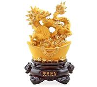 Statue Feng Shui, Dragon du Zodiaque Chinois en résine dorée, Figurines de Collection, décoration de Table, Corne d'abondance Porte-Bonheur, décoration Artisanale de Dragon Feng Shui, Cadeau de