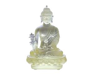 Statue Feng Shui Zen Ameublement Temple Porche Consécration Ancien Verre Bouddha Sculpture Décoration De Bureau Richesse Chanceux Figurine (Couleur : Gris)