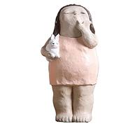 Statue Fille Design Moderne Statuette Décoration Sculpture Très Mignonne Idée Cadeau Anniversaire pour Femme Fait Main en Résine, Tenant Un Lapin