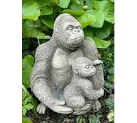 Statue Gorille avec bébé en pierre | Sculpture de jardin reconstituée