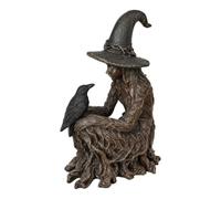 Statue gothique de sorcière corbeau | Statue de sorcière S en résine | Statue de sorcière gothique à texture antique pour chambre à coucher, table basse, bibliothèque, armoire d'entrée