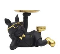 Statue - Home Deco Factory - Bulldog - Vide Poche - Noir Et Or - H17 X L27 X P18,2 Cm