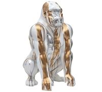 Statue - Home Deco Factory - Gorille Blanc - Coulures Dorées Et Argentées - H45 X L29,5 X P28 Cm