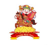 Statue interactive 2026 Année du Cheval Caishen avec tête secouante et base rotative, symbole décoratif de prospérité (C)