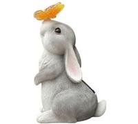 Statue Jardin Solaire Lapin en Résine Mignon FONGWAN avec Lumière Papillon, Décoration Extérieure Féerique G