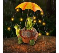 Statue Jardin Solaire Tortue Grenouille - 1 Pièce - Résine - Lumière LED Parapluie - Extérieur Intér ACCESSOIRES FABRICATION MAISON