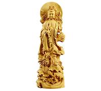 Statue Kuan en Bois, Sculpture de Dragon d'équitation Guan Yin, déesse de l'asie de l'est de la Compassion et de la miséricorde, décoration Religieuse, buis à Grandes Feuilles