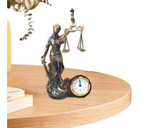 Statue Lady Justice | Figurine décorative en résine avec horloge - Sculpture échelle de justice - Maison Bureau d'étude Salon Chambre Chevet Table de chevet, Bibliothèque, Coiffeuse