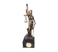Statue Lady Justice - Figurine décorative en résine avec horloge | Statue de bureau d'avocat - pour bibliothèque, rebord de fenêtre, bibliothèque, coiffeuse, table de chevet, étude, chambre à coucher