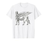 Statue Lamassu Blackwork T-Shirt Graphique avec Valeur, Homme, Blanc, L