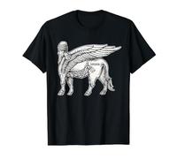 Statue Lamassu Blackwork T-Shirt Graphique avec Valeur, Homme, Noir, M