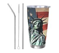 Statue Liberty Gobelet isotherme de 591 ml en acier inoxydable avec couvercle et paille, tasse de voyage à double paroi pour chaud/froid, tasse thermique anti-déversement pour la maison, le bureau, la