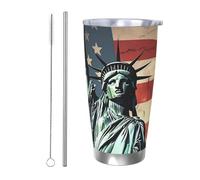 Statue Liberty Gobelet isotherme de 591 ml en acier inoxydable avec couvercle et paille, tasse de voyage à double paroi pour chaud/froid, tasse thermique anti-déversement pour la maison, le bureau, la
