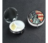 Statue Liberty Pilulier avec miroir 3 compartiments décoratifs pour sac à main ou poche Petit pilulier rond en métal pour médicaments médicamenteux et vitamines Cadeau de voyage