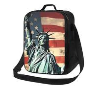Statue Liberty Sac à déjeuner isotherme réutilisable et étanche avec motif drapeau américain pour le travail, les voyages, l'extérieur