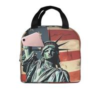 Statue Liberty Sac à déjeuner isotherme réutilisable et étanche avec poches latérales Motif drapeau américain Grand sac à repas pour le travail, les voyages en plein air
