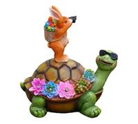 Statue lumineuse solaire en forme d'animal - Décoration d'extérieur en forme de tortue de lapin avec fonction lueur nocturne, résistante aux intempéries, accent paysager, décoration de cour pour
