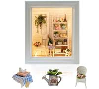 Statue Maison Miniature à Construire DIY Cadre Photo Miniature Bois en Kit avec Anti-Poussière et Meubles