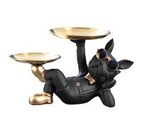 Statue moderne de bouledogue français - Sculpture de majordome en résine avec plateau pour table d'entrée - Figurine d'animal décorative pour décoration de la maison, bureau et cadeaux