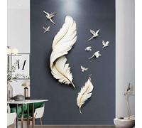 Statue Murale Art Moderne Tenture Murale Grande Plume Décoration Murale avec Petite Plume & 7 Oiseaux, Ailes De Luxe Streamer Wings Art Mural, Sculptures Murales pour Salon Chambre Entrée Décorations
