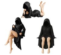 Statue Mystérieuse De Robe Noire, Figurine de Femme sans Visage Sexy, Sculpture d'art fantasmagorique masqués, Ornements Gothiques d'halloween en Résine pour La Chambre, La Bibliothèque, L'étagère